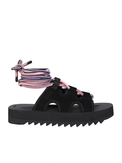 Suicoke Lace-up Suede Ray-ab Sandals In Black