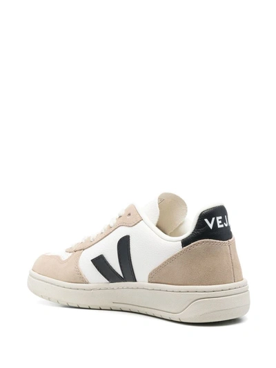 Shop Veja V-10 Leather Sneakers In Beige