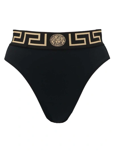 Shop Versace 'greca E Medusa' Bikini Bottoms In Black