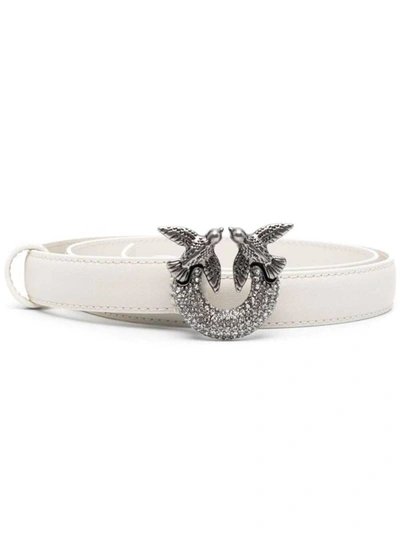 Shop Pinko White Belt Wth 'love Birds' Buckle And Strass In Leather Woman