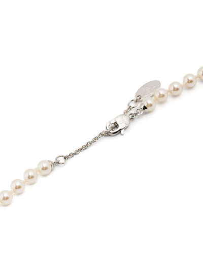 Shop Vivienne Westwood Mini Bas Relief Pearl Necklace In Silver