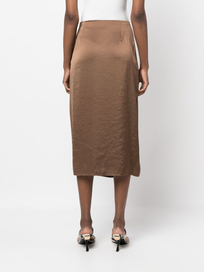 Theory Overlap Tech Satin Midi Slip Skirt In Brown