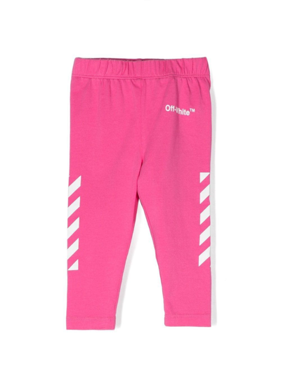 Off-white Logo-print Cotton Leggings In Pink