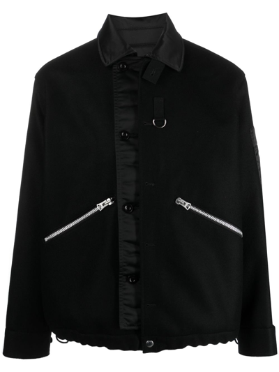 Shop Sacai Wool Melton Blouson Jacket In Black