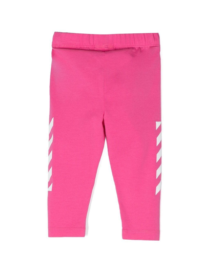 Off-white Logo-print Cotton Leggings In Pink