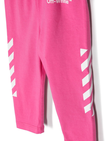 Off-white Logo-print Cotton Leggings In Pink