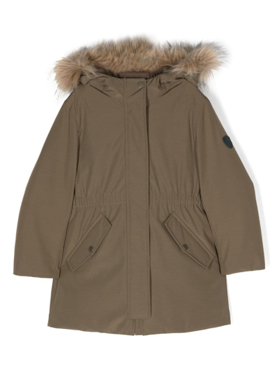 Shop Bonpoint Faux-fur Trim Hooded Coat In Green