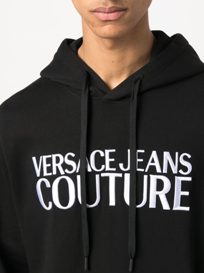 Shop Versace Jeans Couture Logo-print Cotton Hoodie In Black