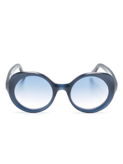 Shop Lapima Carlota Natural Round-frame Sunglasses In Blue