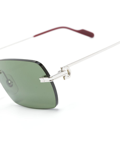 Shop Cartier Rectangle-frame Tinted-lenses Sunglasses In Silver