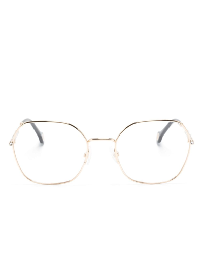 Shop Carolina Herrera Logo-engraved Geometric-frame Glasses In Gold