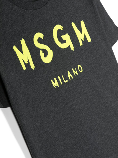 Shop Msgm Logo-print Cotton T-shirt In Grey