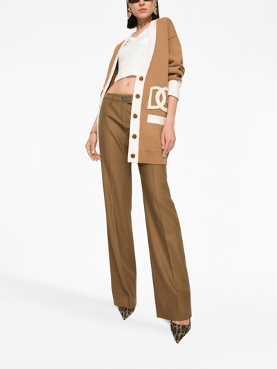 Dolce & Gabbana Logo-patch Virgin Wool Cardigan In Brown