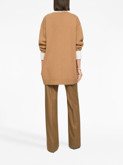 Dolce & Gabbana Logo-patch Virgin Wool Cardigan In Brown