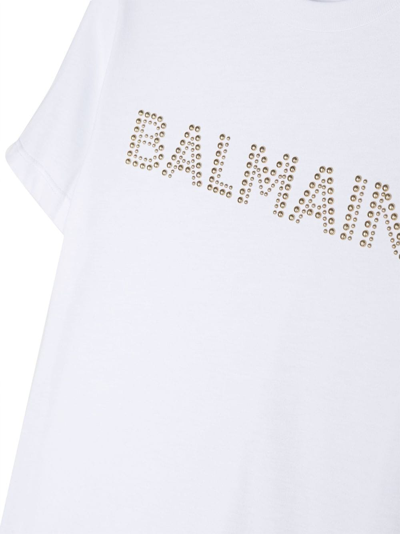 Shop Balmain Stud-embellished Logo Cotton T-shirt In White