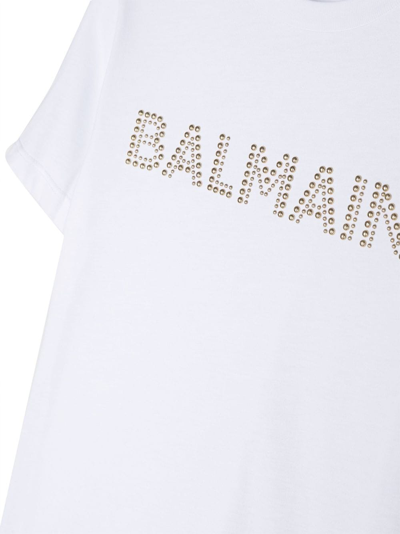 Balmain Stud-embellished Logo Cotton T-shirt In White