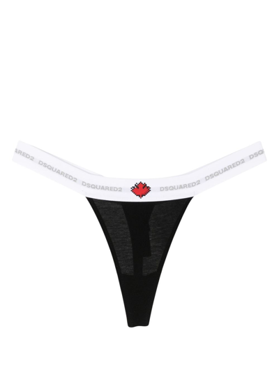 Shop Dsquared2 Logo-waistband Stretch-cotton Thong In Black