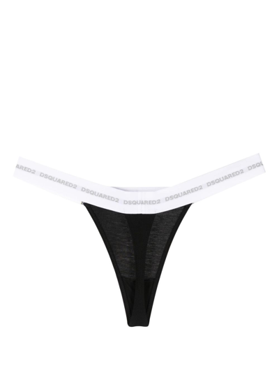 Shop Dsquared2 Logo-waistband Stretch-cotton Thong In Black