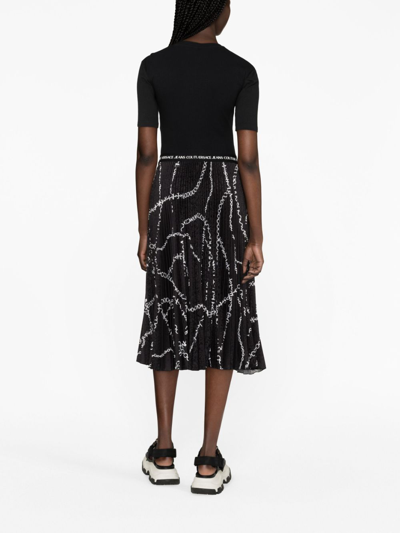 Shop Versace Jeans Couture Chain-print Plissé Skirt In Black