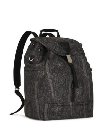Shop Etro Pegaso-motif Paisley-print Backpack In Black
