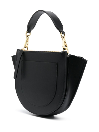 Shop Wandler Mini Hortensia Leather Tote Bag In Black