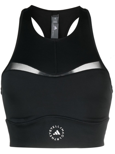 Shop Adidas By Stella Mccartney Training Logo-print Cropped Top In Black