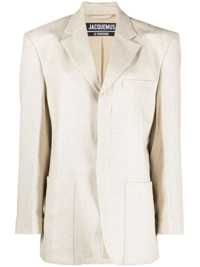 Jacquemus La Veste Tibau Linen-blend Blazer In Light Beige