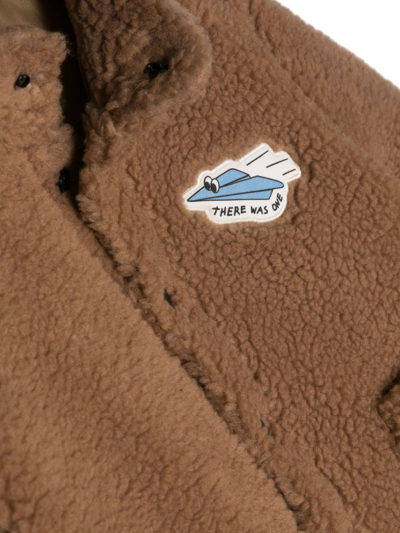 Shop There Was One Logo-appliqué Faux-shearling Jacket In Brown