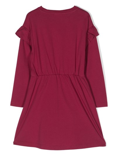 Shop There Was One Logo-print Ruffled Cotton Dress In Red