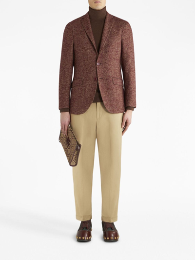 Shop Etro Herringbone-pattern Buttoned Blazer In Brown