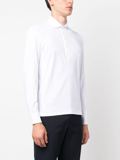 Shop Fedeli Button-up Stretch-cotton Polo Shirt In White