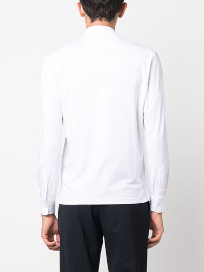 Shop Fedeli Button-up Stretch-cotton Polo Shirt In White
