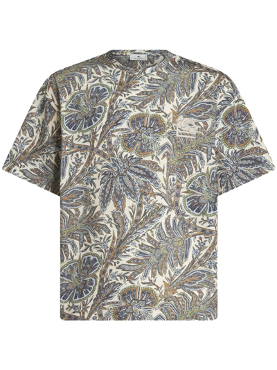 Shop Etro Paisley-print Cotton T-shirt In Blue
