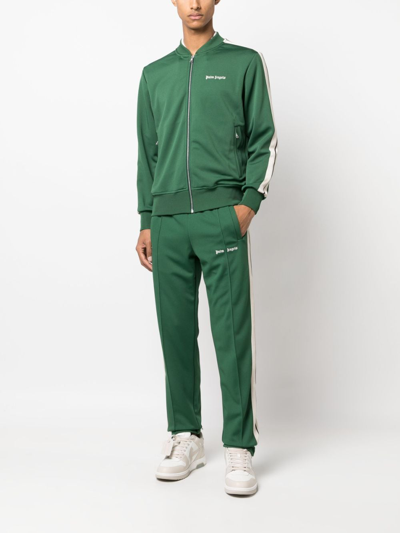 Palm Angels Striped Collar Ribbed Cuffs Pockets Sweater In Green