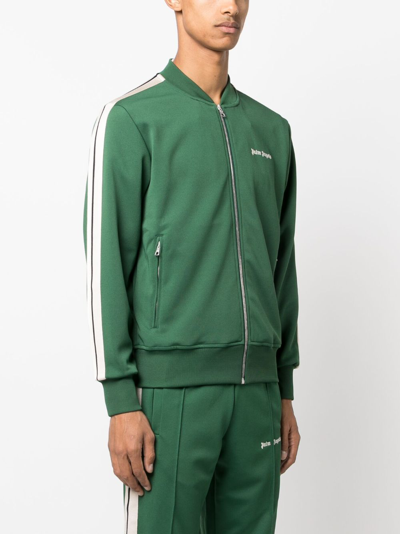 Palm Angels Striped Collar Ribbed Cuffs Pockets Sweater In Green