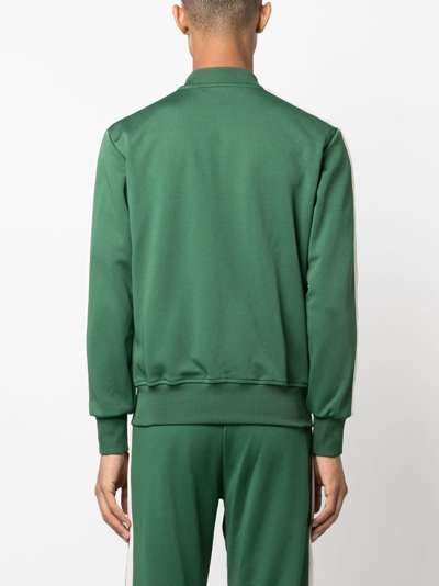 Palm Angels Striped Collar Ribbed Cuffs Pockets Sweater In Green