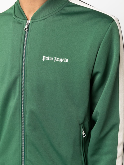 Palm Angels Striped Collar Ribbed Cuffs Pockets Sweater In Green