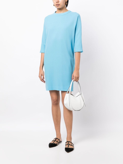 Shop Jane Miami Round-neck Wool Minidress In Blue