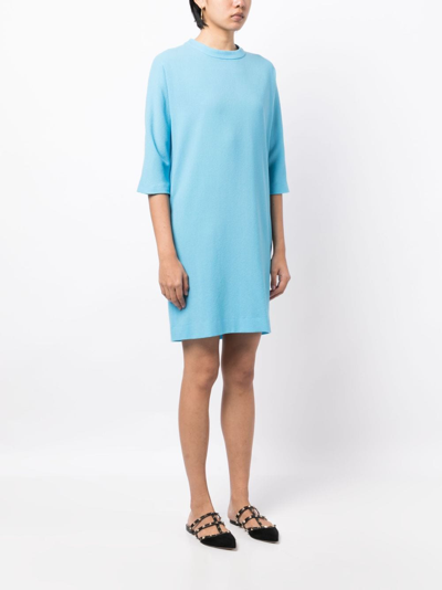 Shop Jane Miami Round-neck Wool Minidress In Blue