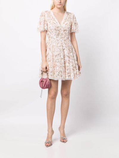 Shop Needle & Thread Sequin-embellished V-neck Dress In Pink