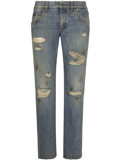 Shop Dolce & Gabbana Ripped Slim-fit Jeans In Blue