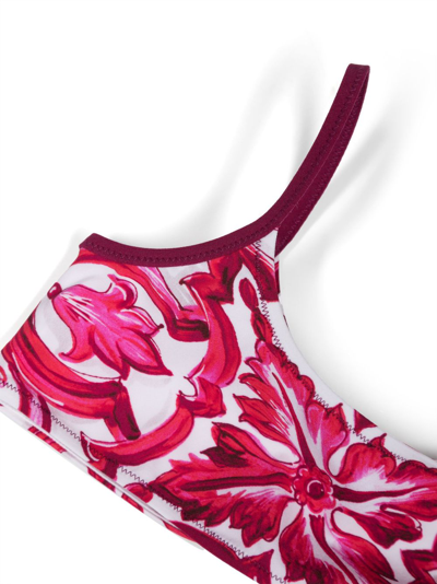 Shop Dolce & Gabbana Geometric-print Bandeau-style Bikini In Pink
