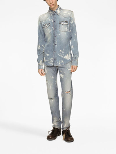 Shop Dolce & Gabbana Distressed Slim-fit Jeans In Blue