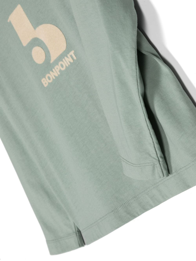 Shop Bonpoint Logo-print Long-sleeve T-shirt In Green