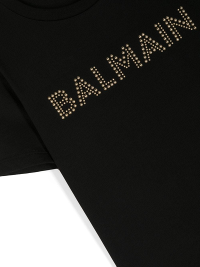 Shop Balmain Stud-embellished Logo Cotton T-shirt In Black