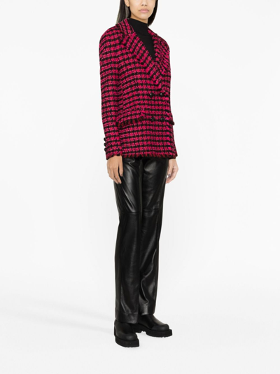 Shop Msgm Houndstooth-print Double-breasted Blazer In Pink