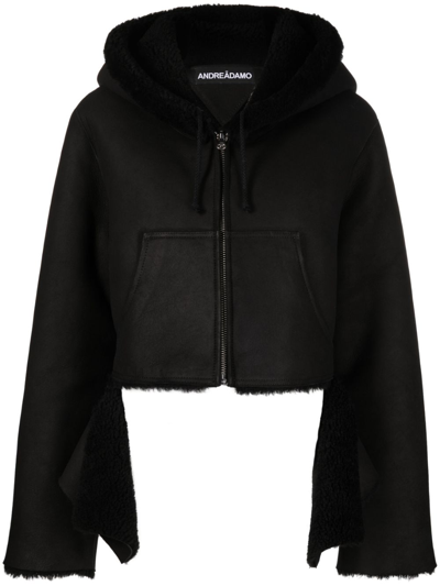 Shop Andreädamo Reversible Shearling Cropped Jacket In Black