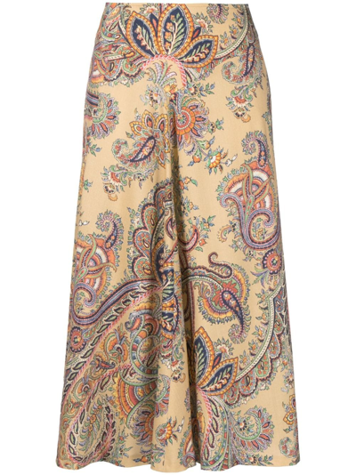 Shop Etro Paisley-print Wool-blend Skirt In Neutrals