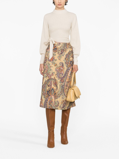 Shop Etro Paisley-print Wool-blend Skirt In Neutrals