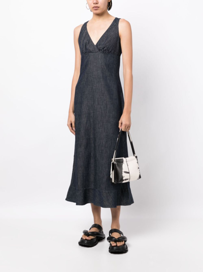 Joseph V-neck Sleeveless Cotton Dress In Blue